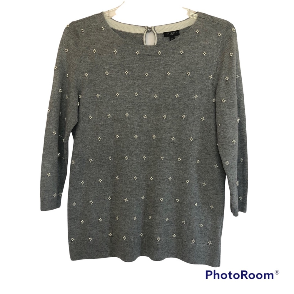 Talbots gray pearl detailed sweater size medium petite